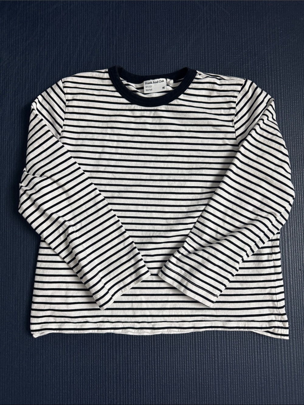 Frank & Oak White and Black Striped Long-Sleeve Tee, Medium